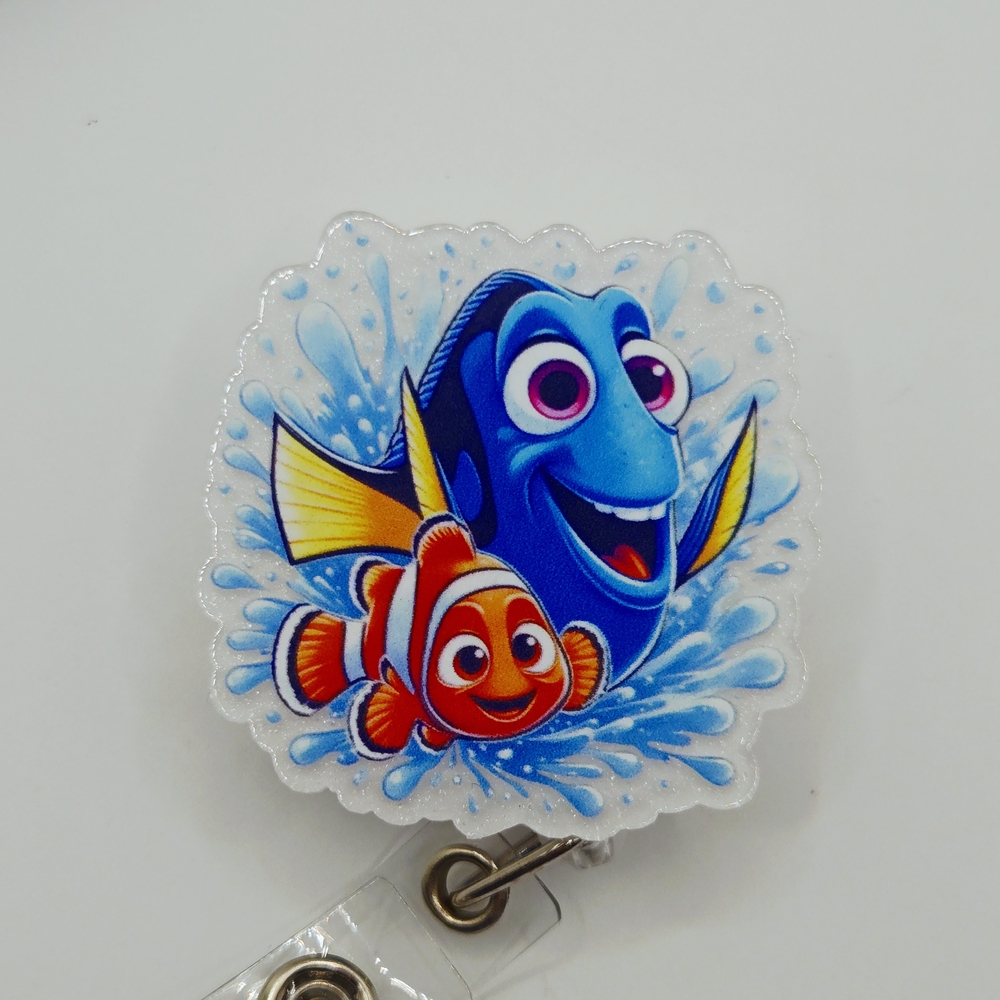Blue and Orange Fish Badge Reel